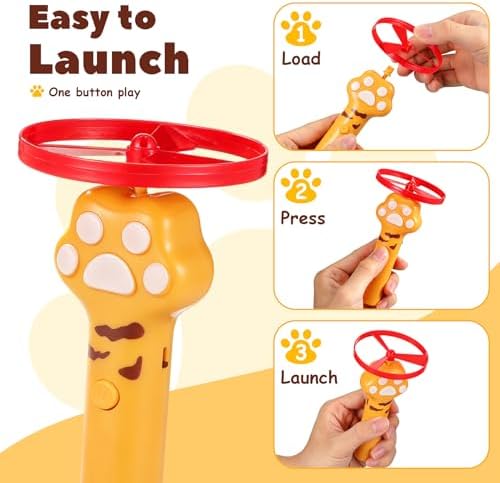 Ciieeo 1 Set Cat Toy Disc Launcher, Interactive Cat Fetch Toy Rechargeable Launcher with Flying Discs - Funny Flying Enrichment Supplies for Indoor Bored Kittens Adult Breeds