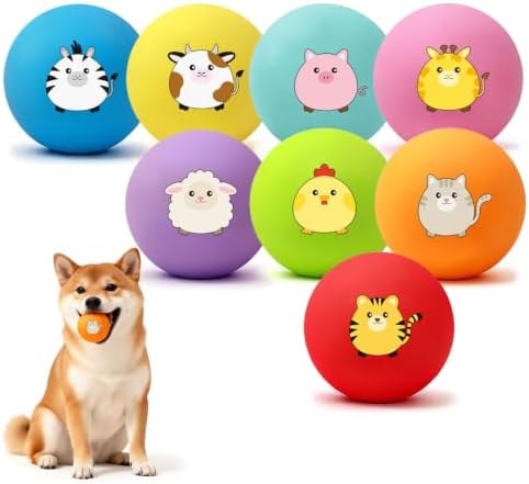 Latex Squeaky Balls for Small Dogs, 2.4" Soft Latex Squeaky Dog Ball Toys, Cute Animals Rubber Bouncy Balls, Puppy Teething Chew Toys for Small & Medium Dogs (2.4"-Set C)