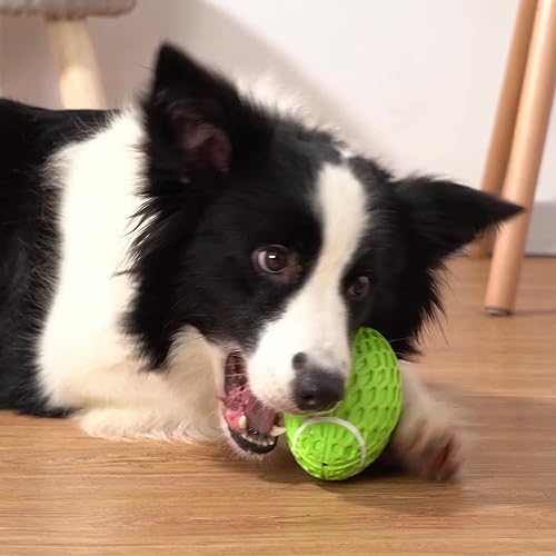 AUSCAT 2PCS Squeaky Dog Football Toy, Dog Chew Toy, Tough Rubber Dog Ball for Medium Large Dogs, Green and Orange, Large, 5.5"