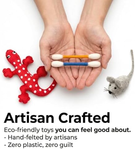 Glaciart One Wool Cat Toy Set with Organic Catnip | Interactive Cat Toys for Play, Exercise & Boredom Relief | Mouse, Lizard & Swabs