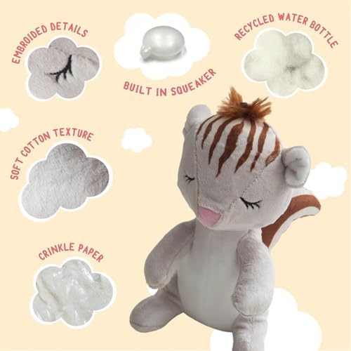 SNUG AROOZ Shea the Squirrel Plush Dog Toy with Repair Patch – Fun, Engaging & Squeaky – Made from Recycled Materials – Perfect for Active Play & Chewing