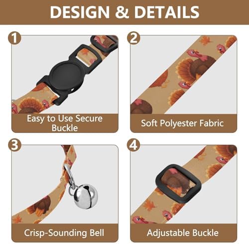 Fall Gnome Pumpkin Tan Kitten Collar with Bell 2 Pack Small Dog Collar Adjustable Length 10.6" to 17.1"