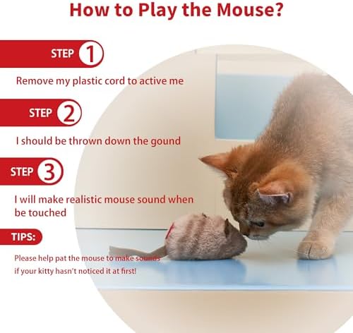 PETGEEK Gigwi Chirping Mouse Cat Toy, Fake Toys for Indoor Cats, Melody Chaser Toys with Hanging Loop for Bored Indoor Adult Cats Kittens Interactive Play (Mouse)