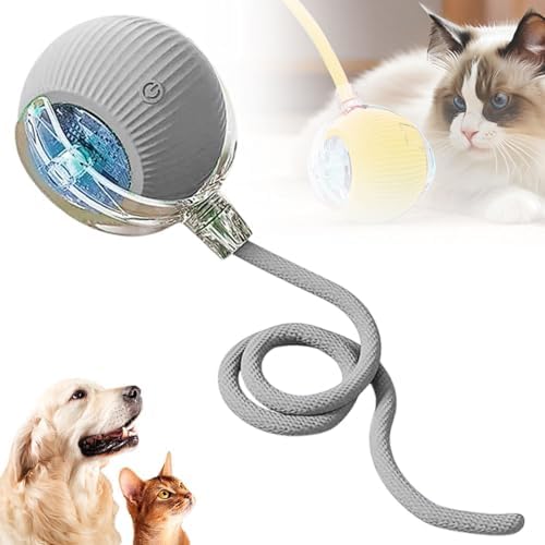 2026 Interactive Rolling Cat Dog Ball Toy – Smart Automatic Self-Moving Pet Toy, Upgraded Smart Automatic Electric Dog Ball for Bored Cats and Dogs (Grey)