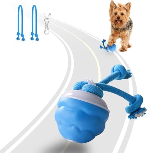 Interactive Dog Toys Ball - Fun Moving Dog Toys to Keep Them Busy | Smart Jumping Ball for Dogs with Three Modes, Rechargeable Automatic, Knot Design, Bite-Resistant and Teeth-Cleaning,Blue