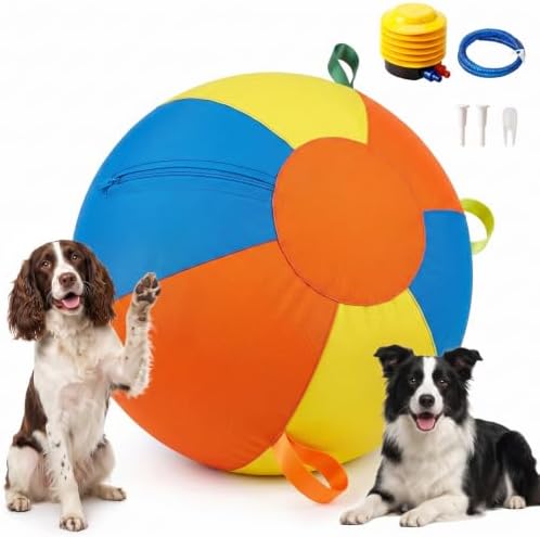 18'' Heavy Duty Herding Ball for Dogs with Handles, Inflatable Training Toy