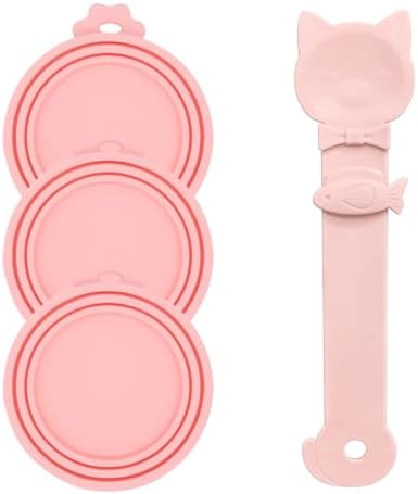 Cat Treat Spoon Squeeze & 3 Pcs Can Lids | Cat Treat Feeder for Liquid Snack | Universal Silicone Pet Can Covers BPA Free | Churu Spoon Dispenser(Pink)