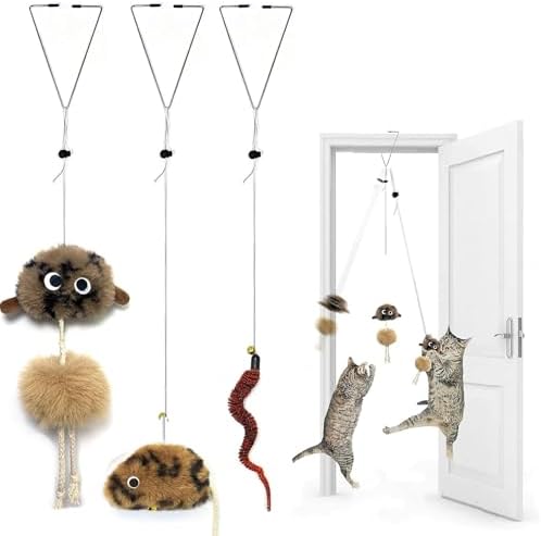 Cat Toys for Indoor Cats,Interactive Door Hanging Cat Toys Attached with Catnip/Worm/Birds/Mouse Toys for Cats/Kitten Toys(3 Pack)