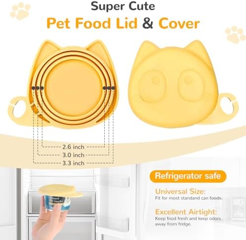 BAEJMJK Silicone Cat &Dog Food Can Cover Lid and Spoon With One Cat Strip Feeder 3Pcs Pet Cats Supplies Set Cute Shape Cats Wet Food Spoon(Opener/Spatula) Universal Can Cover（Yellow）