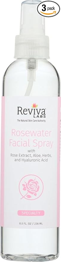 Reviva Labs Facial Spray, Rosewater, For Normal to Dry Skin, 8-Ounces (Pack of 3)
