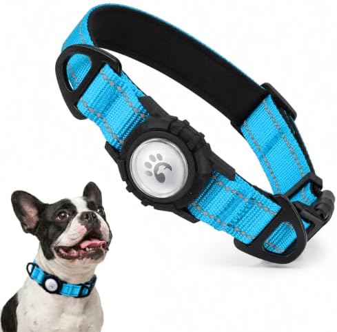 Padded Dog Collar with Waterproof Holder Compatible with Airtag