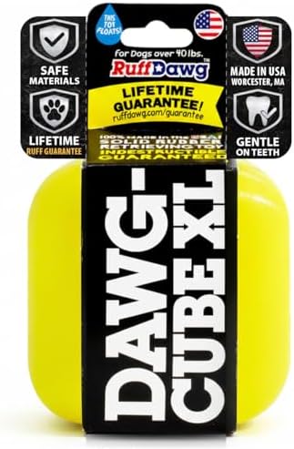 Ruff Dawg Cube XL 3.5 Indestructible Dog Toy, Yellow – Heavy-Duty Rubber Fetch & Chew Toy for Aggressive Chewers – Erratic Bounce, Floats, BPA & Latex Free – Made in USA