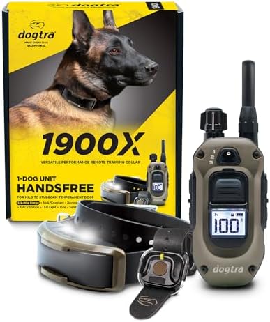 Dogtra 1900X Handsfree E-Collar for Dog Training - 3/4 Mile Range, for Dogs 45 lbs+, Waterproof, 100 Stimulation Levels, Vibration, Tone, Rechargeable - Hands-Free Remote for Dog Owners and Trainers