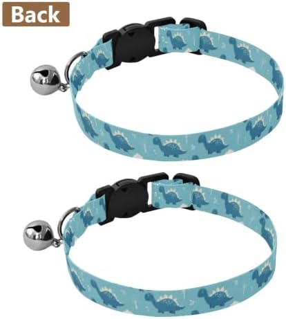 2 Pack Dog Collar Cute Blue Cartoon Dinosaurs Cat Collar with Bell, Adjustable 10.6 to 17.1 Inches