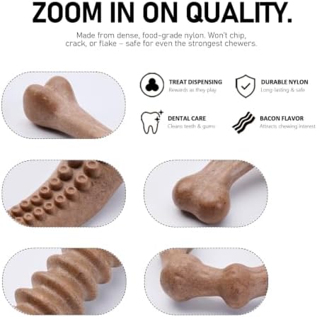 MECOOL 5-Piece Durable Nylon Dog Chew Toys Set – Bacon Flavored Tough Bones for Aggressive Chewers, Long-Lasting Interactive Teething Toy for Medium Large Dogs
