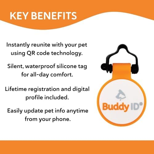BuddyID BuddyBadge Silicone QR Pet Tag with Lifetime Registration, 1 Tag