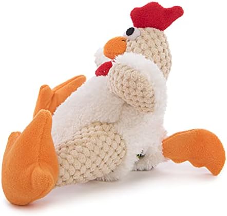 goDog Checkers Fat Rooster Squeaky Plush Dog Toy, Chew Guard Technology - White, Small
