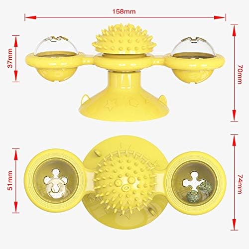 GBSYU Interactive Windmill Cat Toys with Catnip : Cat Toys for Indoor Cats Funny Kitten Toys with LED Light Ball Suction Cup‖Cat Nip Toy for Cat chew Exercise (Yellow)