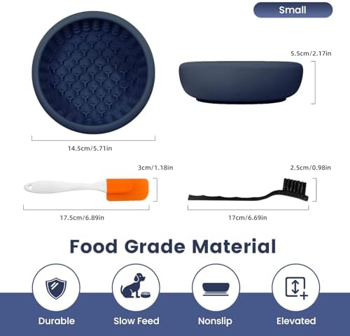 Dog Licking Bowl,Slow Feeder Dog Freeze Bowl, Anxiety Relief Treat Dispenser, Silicone Anti-chocking Pet Dish, Non-Slip Interactive Entertainment Puzzle Toy for Small & Medium-Dark Blue