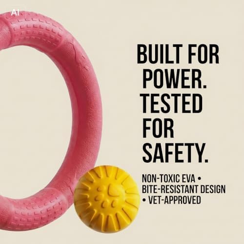 Large Dog Toy Ring and Ball Combo Set, Floating EVA 2 Pack (Red, Large)