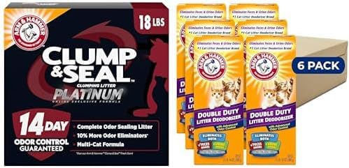 Bundle of ARM & Hammer Clump & Seal Platinum Cat Litter, 18 lbs + ARM & HAMMER Cat Litter Deodorizer Double Duty, 30 oz, 6 Pack