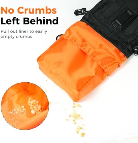 Aosbos Dog Treat Pouch with Built-in Poop Bag Dispenser & Easy-Clean Liner - Dog Training Treat Bag with Reflective Strap & Belt Clip, Black Orange
