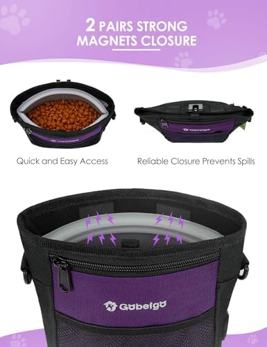 Gobeigo 4 Cup Dog Treat Pouch with Silicone Insert Bag& Clicker(Purple)
