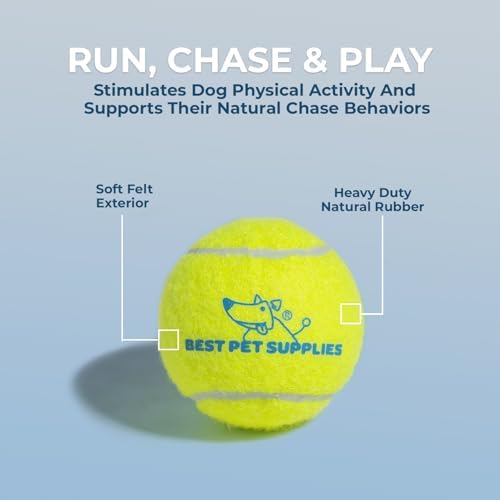 Best Pet Supplies Interactive Squeaky Dog Chew Toy, Ideal Dog Toys for Chewers, Small, Medium & Large Dogs, and Fetch Lovers - Tennis (Yellow), Small (Pack of 4)