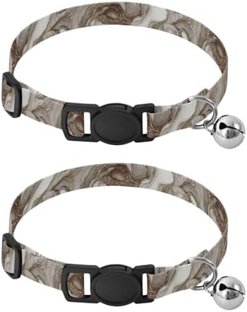 Neutral Marble White Gray Metal Bell Included Dog Collar 2 Pack Collars for Cats
