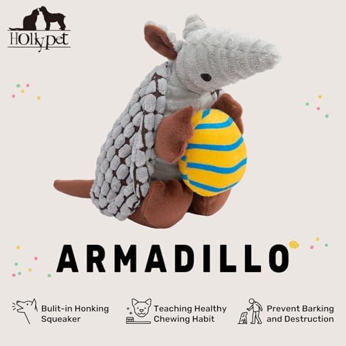 Hollypet Armadillo Squeaky Puppy Dog Toys for Small Medium Dogs, Yellow Egg
