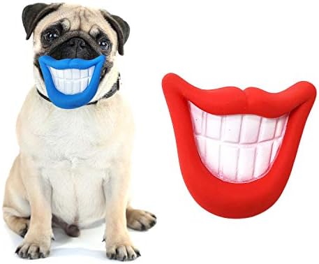 Zelica Smiling Mouth Squeaky Chew Dog Toy | Funny Novelty Chew Toys for Dogs | Red and Blue (2 Pack)