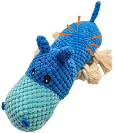 Blue Hippo Plush Chew Dog Toy, 11.8 in, Squeaker and Rope