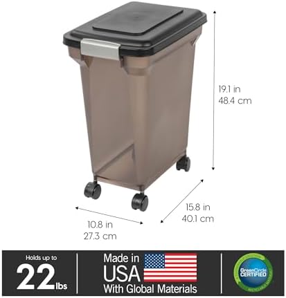 IRIS USA Dog Food Storage Container, Up to 22 lbs, Smoke, Made in USA