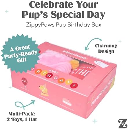ZippyPaws Birthday Box Dog Squeaky Toys to Keep Them Busy - 3-Pack, Pink