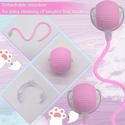 Interactive Cat Dog Toy Ball: Indoor Automatic Moving Smart Rolling Fun Pet Game with Led Light and Tail for Motion Activated, Kitten Puppy Present, Chase Exercise, Hunting Simulation-Upgrade (Pink)