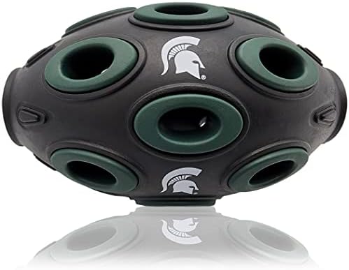 NCAA Michigan State Spartans Football Treat Dispensing Toy for Dogs and Cats, Rubber Ball Dog Toy, Interactive Fun Dog Treat Toy, Natural Rubber Dog Feeding Toy