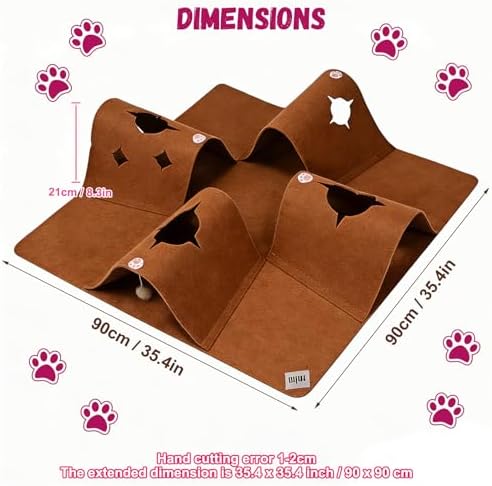 35.4" Cat Tunnels for Indoor Cats, Multi-Entrance Cat Toys, Brown