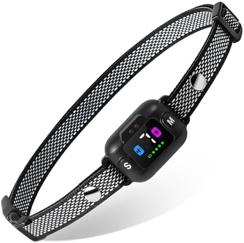 Smart Dog Training Collar with Beep and Vibration, No Shock Anti-Barking Device, 3 Humanized Modes, Battery Level Display, Black Mesh Band