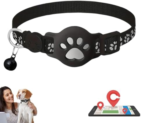 GPS Tracker Collar for Dogs/Cats, Rejustable Tractive GPS Cat Tracker with Real-Time Location, Fit for iOS and Android, Pet Tracker for Safety of Pets' Outdoor Activities (Black Silver)