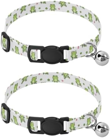 Cute Cartoon Frogs White Cats Collar 2 Pack Cat Neck Collar Adjustable Length 10.6" to 17.1"