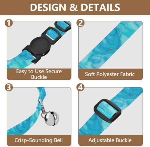 Marble Swirls Blue Turquoise Puppy Collar 2 Pack Comfortable Cat Collar Adjustable Length 10.6" to 17.1"