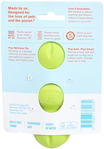 WEST PAW Zogoflex Rumpus Dog Chew Toy – Floatable Toy for Dogs, Aggressive Chewers – Puppy Chewing Toys for Catch, Fetch – Recyclable, Dishwasher-Safe, Medium 6.25", Granny Smith