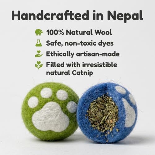 Glaciart One Catnip Wool Balls for Cats 5 Pack, Felt Cat Toys