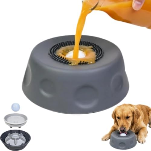 Slow Feeder Lick Bowl with Rolling Ball, Anti-Slip, Gray