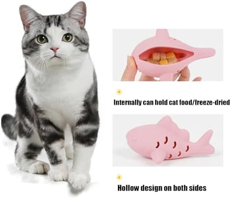 2Pcs Fish-Shaped Cat Treat Dispenser Toy, Cat Puzzle Feeder, Silicone Chew Food Feeder, Interactive Cats Treat Toy, Cats Slow Feeders, for Foraging Play Weight Management Hunting Simulation