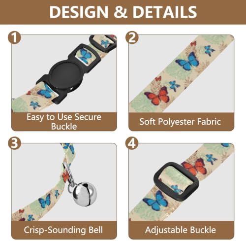 2 Pack Dog Collar Colorful Butterflies Orange Cat Collars with Bell, Adjustable Length 10.6" to 17.1"