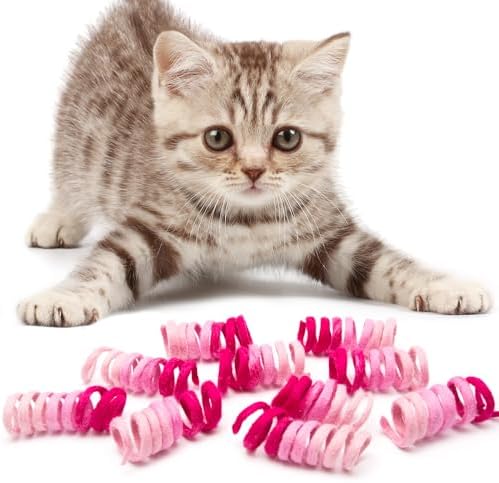 Glaciart One Felt Mini Spring Cat Toy – 10 Pcs Soft Fuzzy Enrichment 100% Natural Wool - Interactive Stretchable Play Cat Toy Set - Safe for Pets, Non-AZO Colored Dyes - 11” Long