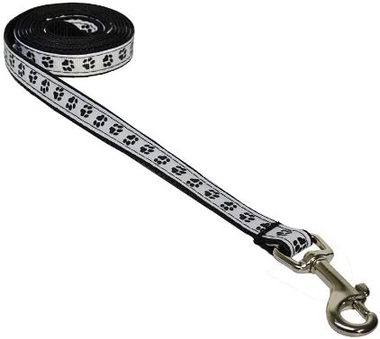 XSmall Black/Wht. Puppy Paws Dog Leash: 1/2" Wide, 4ft Length - Made in USA.