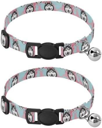 Black White Husky Dog Pet Collars 2 Pack Dog Collars for Small Dogs Adjustable Length 10.6" to 17.1"