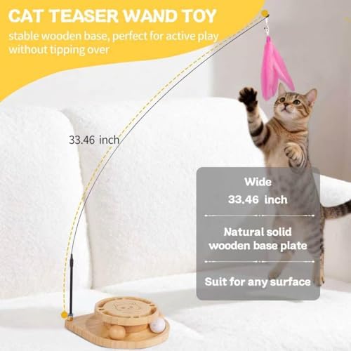 Cat Ball Track Toy, Interactive Cat Toy for Indoor Cats - Cat Wand & Track Ball, 15 Replacement Heads, Anti-Slip Base, Easy Assembly Cat Teaser for Kittens & Adult Cats